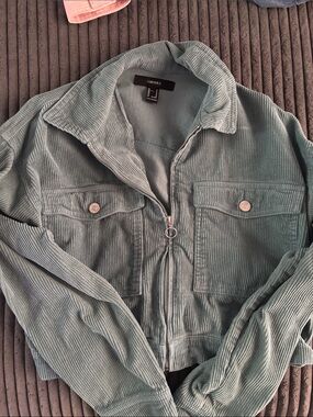 Forever 21 Sage Green Corduroy Zip-Up Jacket